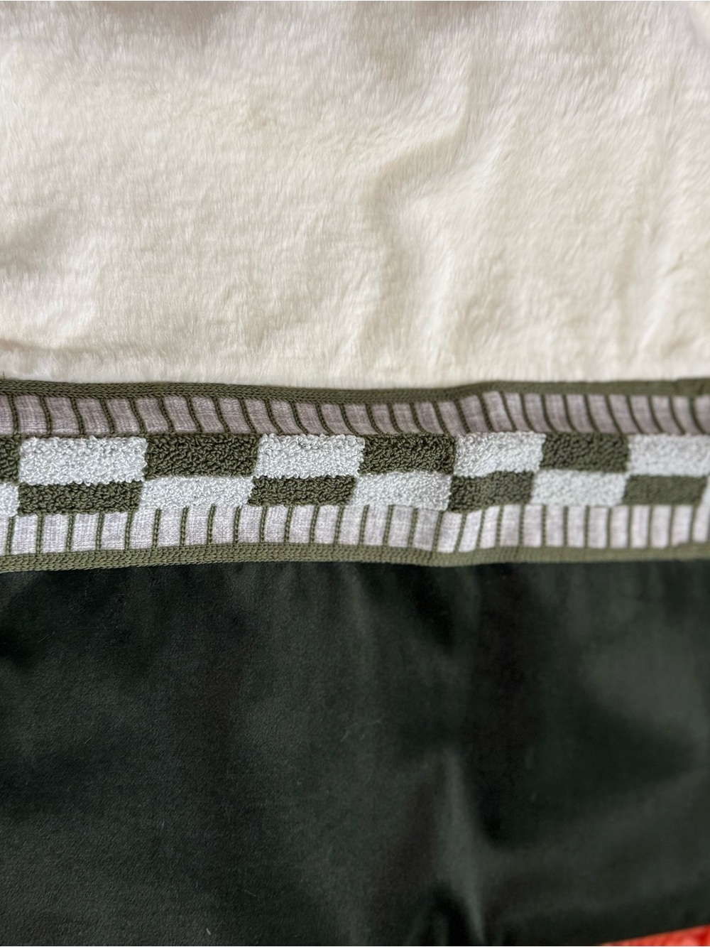Checker-Trim Decorative Pillow Sham in Olive and Cream